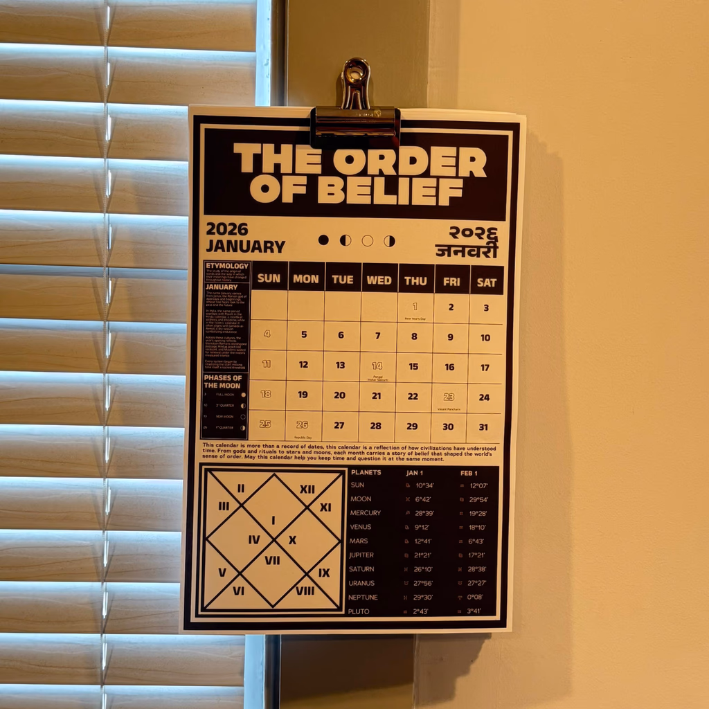 The Order of Belief - In situ - the calendar hung and read in daylight